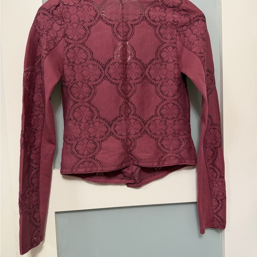FP Movement by Free People Lace Button-Up Top - Burgundy - Picture 2 of 3